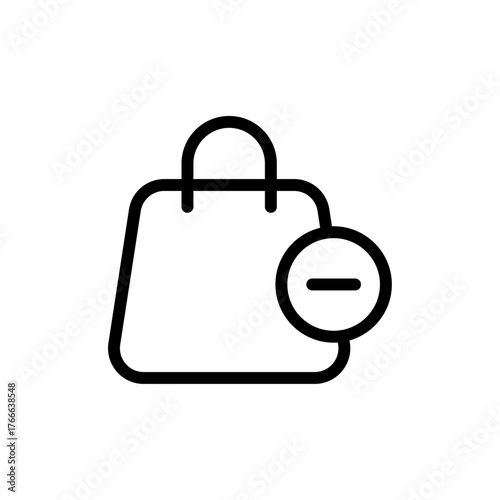 Shopping bag icon with minus symbol in black, blue, and outline styles, representing remove from cart or item deletion