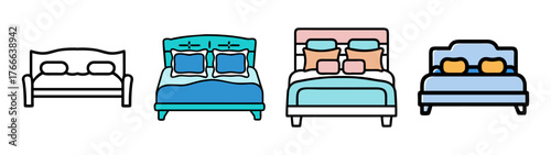 Collection of diverse bed styles with pillows for comfort and relaxation