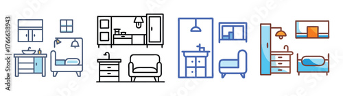 Interior design sketches bedroom bathroom furniture layout plans elements
