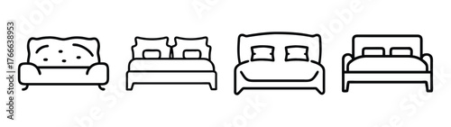 Collection of furniture icons showing beds and sofas with pillows
