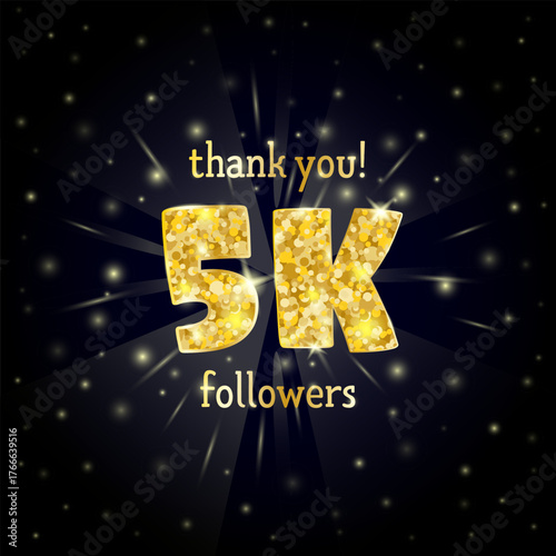 Vector illustration of  gold design for a thank you 5K followers.