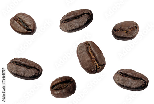roasted espresso beans isolated on transparent background