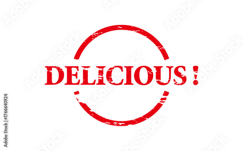 DELICIOUS! - Red Rubber Stamp with text message DELICIOUS!
