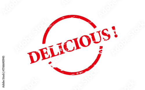 DELICIOUS! - Red Rubber Stamp with text message DELICIOUS!
