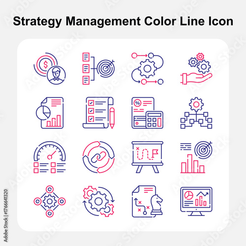 Business growth and performance strategy Two Color line icons set 1
