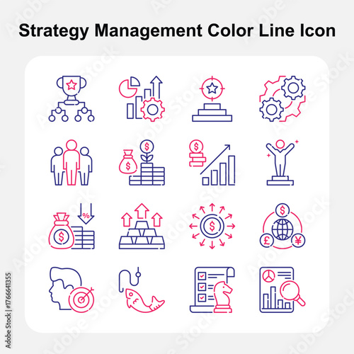 Planning, analysis, and workflow strategy Two Color lineicons set 3