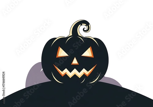 Spooky black jack o lantern with glowing eyes isolated on white background