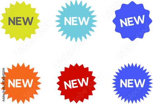 Stickers for New Arrival shop product tags, new labels or sale badges and banners. New sticker set, discount sticker, special price, advertising campaign, jagged starburst sticker icon, sale sticker.
