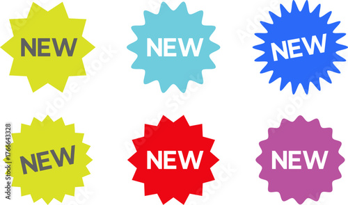 Stickers for New Arrival shop product tags, new labels or sale badges and banners. New sticker set, discount sticker, special price, advertising campaign, jagged starburst sticker icon, sale sticker.