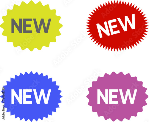 Stickers for New Arrival shop product tags, new labels or sale badges and banners. New sticker set, discount sticker, special price, advertising campaign, jagged starburst sticker icon, sale sticker.