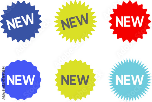 Stickers for New Arrival shop product tags, new labels or sale badges and banners. New sticker set, discount sticker, special price, advertising campaign, jagged starburst sticker icon, sale sticker.