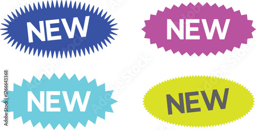 Stickers for New Arrival shop product tags, new labels or sale badges and banners. New sticker set, discount sticker, special price, advertising campaign, jagged starburst sticker icon, sale sticker.