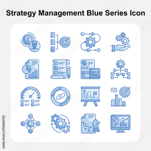 Business growth and performance strategy Blue Series icons set 1