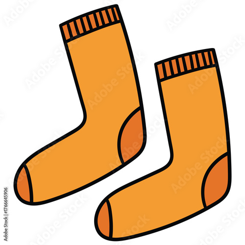 Hand-drawn cartoon pair of warm orange socks on a white background.