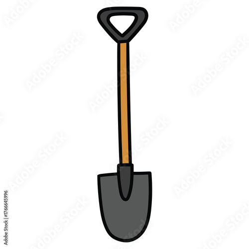Hand-drawn cartoon shovel on a white background.
