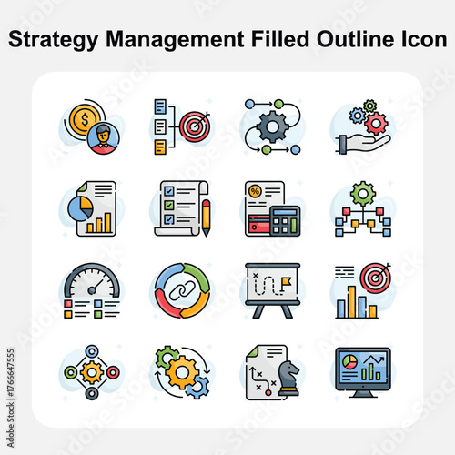 Business growth and performance strategy filled Outline icons set 1