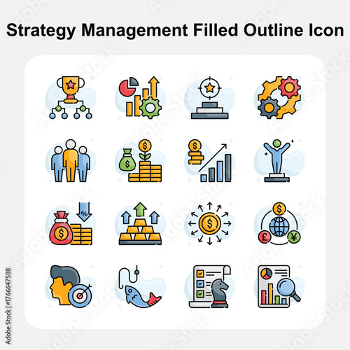 Planning, analysis, and workflow strategy Filed Outline icons set 3
