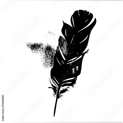 Feather disintegrates into particles in abstract composition