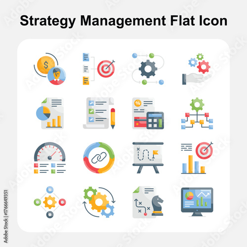 Business growth and performance strategy Flat icons set 1