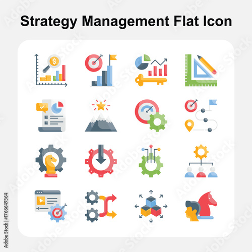 Success, teamwork, and achievement strategy Flat icons set 2