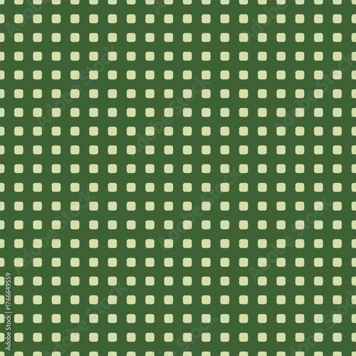Rounded square grid seamless pattern in pale lime on a sage green background, ideal for versatile design projects and digital artwork.