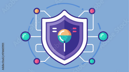 A shield icon with augmented reality features demonstrating interactive and immersive security solutions.