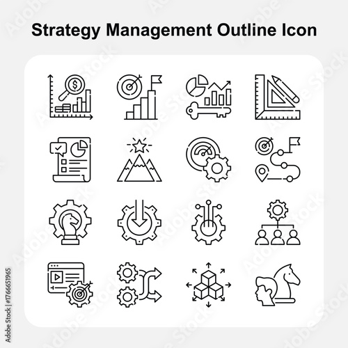 Success, teamwork, and achievement strategy Outline icons set 2