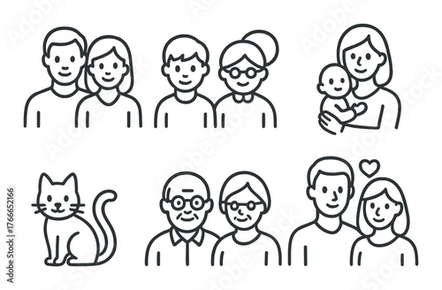 Illustrated family icons featuring diverse ages and animals on gradient background