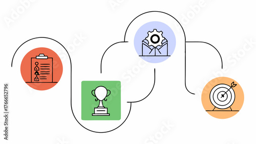 A timeline illustration with milestones representing the stages of a mentorship journey including goalsetting skill development and achievement illustrated with icons for each