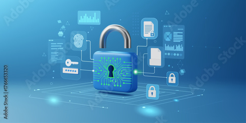 Cyber Security Lock Data Protection Network Privacy Concept 3D Illustration