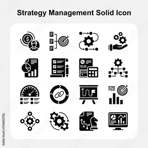 Business growth and performance strategy Solid icons set 1