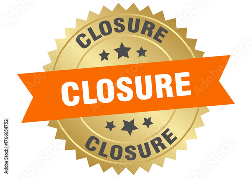 closure. closure round orange and gold label isolated on transparent background