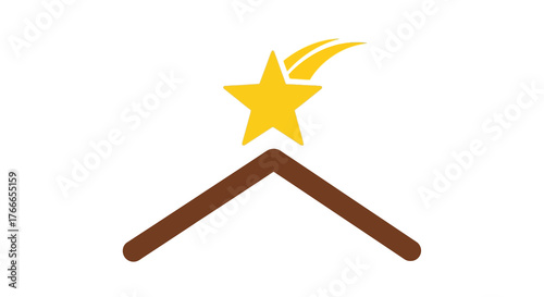 A gold star with yellow trails above a brown chevron