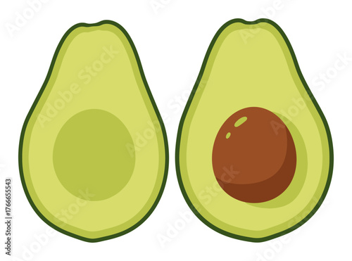 Minimalist Avocado Half Vector Illustration, Flat Design Healthy Food Icon