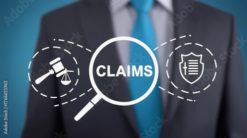 Business person using virtual touch screen presses the word CLAIMS. Insurance Claim Concept. Update personal information, registration claim document. Tax filing, report your income information. 4k 