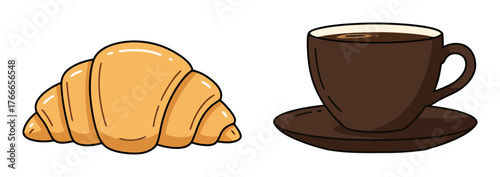 Minimalist Croissant and Coffee Set Vector Art - Clean Flat Design