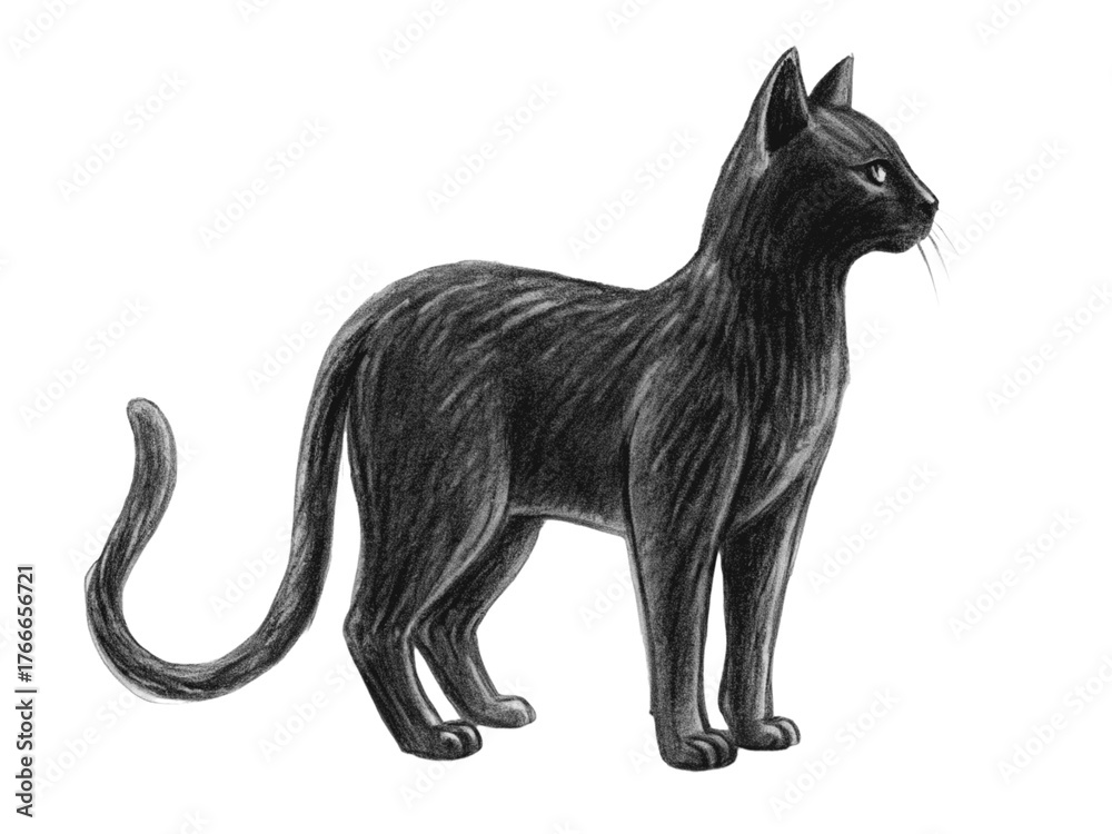 Fototapeta premium Illustration of a sleek black cat standing gracefully isolated on transparent background