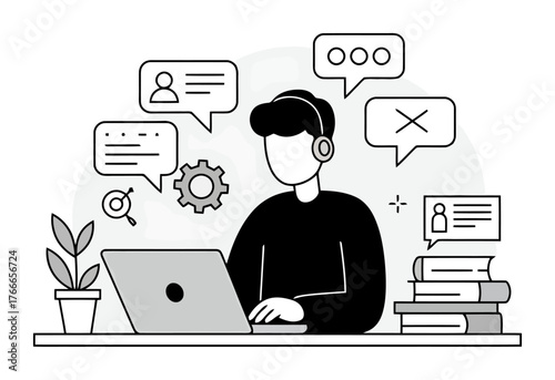 Remote Work Concept Vector Illustration - Minimalist Business Icon