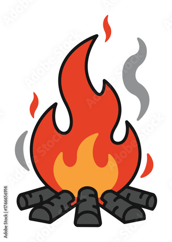 Roaring Campfire Vector Illustration, Warm Colors, Minimalist Design, White Background