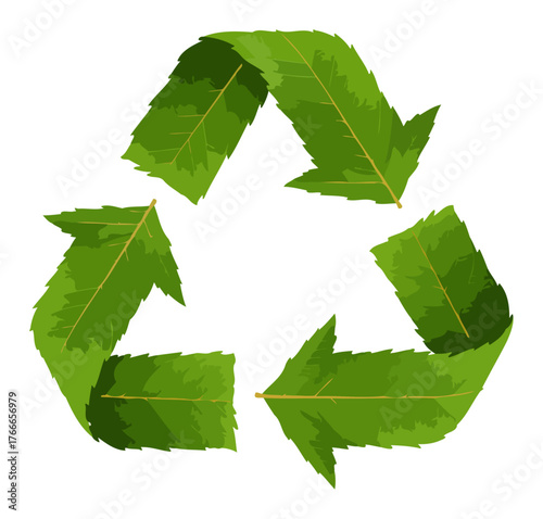 Green Leaf Recycle Symbol Icon, Eco-Friendly Vector Art