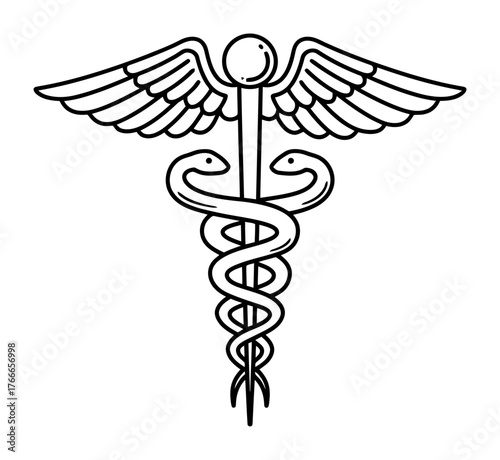 Minimalist Caduceus Medical Symbol Vector Illustration - Clean Lines, High Contrast