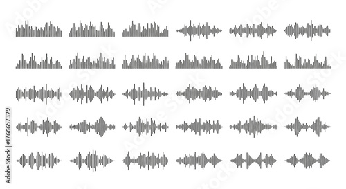 Sound wave patterns collection for audio, music, and voice recording projects, illustration