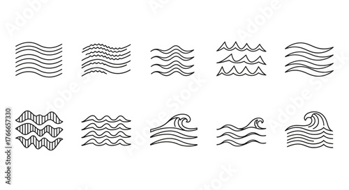 Set of Minimalist Wave Icons Versatile Designs for Seaside Themes and Marine Concepts