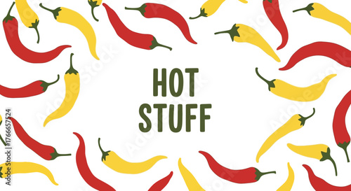 Hot Stuff A Vibrant Border of Red and Yellow Chili Peppers Encircling Text