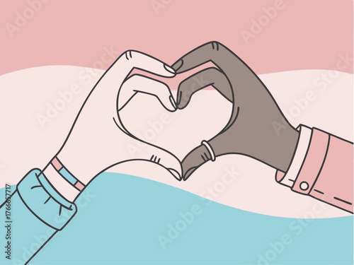 Two hands forming a heart shape against a gradient background depicting love and understanding between individuals from different walks of life.