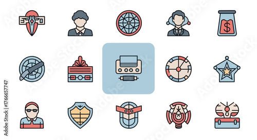 Collection of 15 illustrated gamblingthemed icons with light color fills