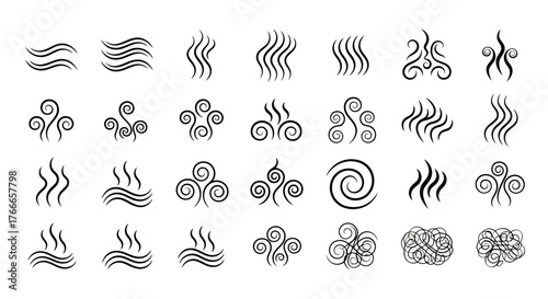Versatile Vector Collection of Steam, Hot Vapor, and Smoke Icons – Abstract Line Art Symbols for Aroma, Warmth, and Evaporation Graphics