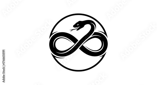 A black snake forming an infinity symbol within a circle on a white background.