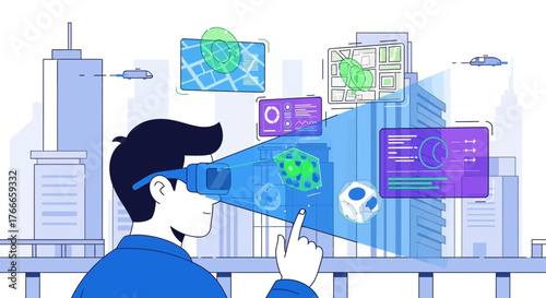 Immersive augmented reality experience in a futuristic urban environment showcasing innovative