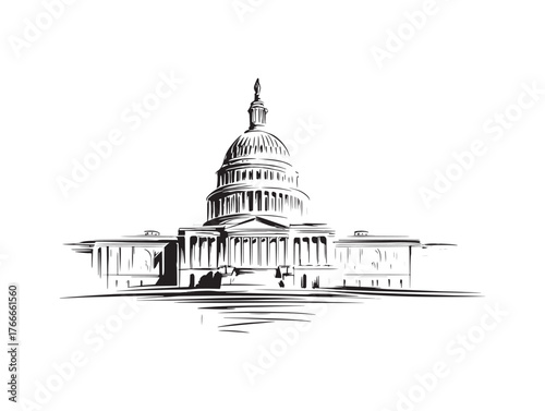 Elegant Capitol Building Icon Line Drawin